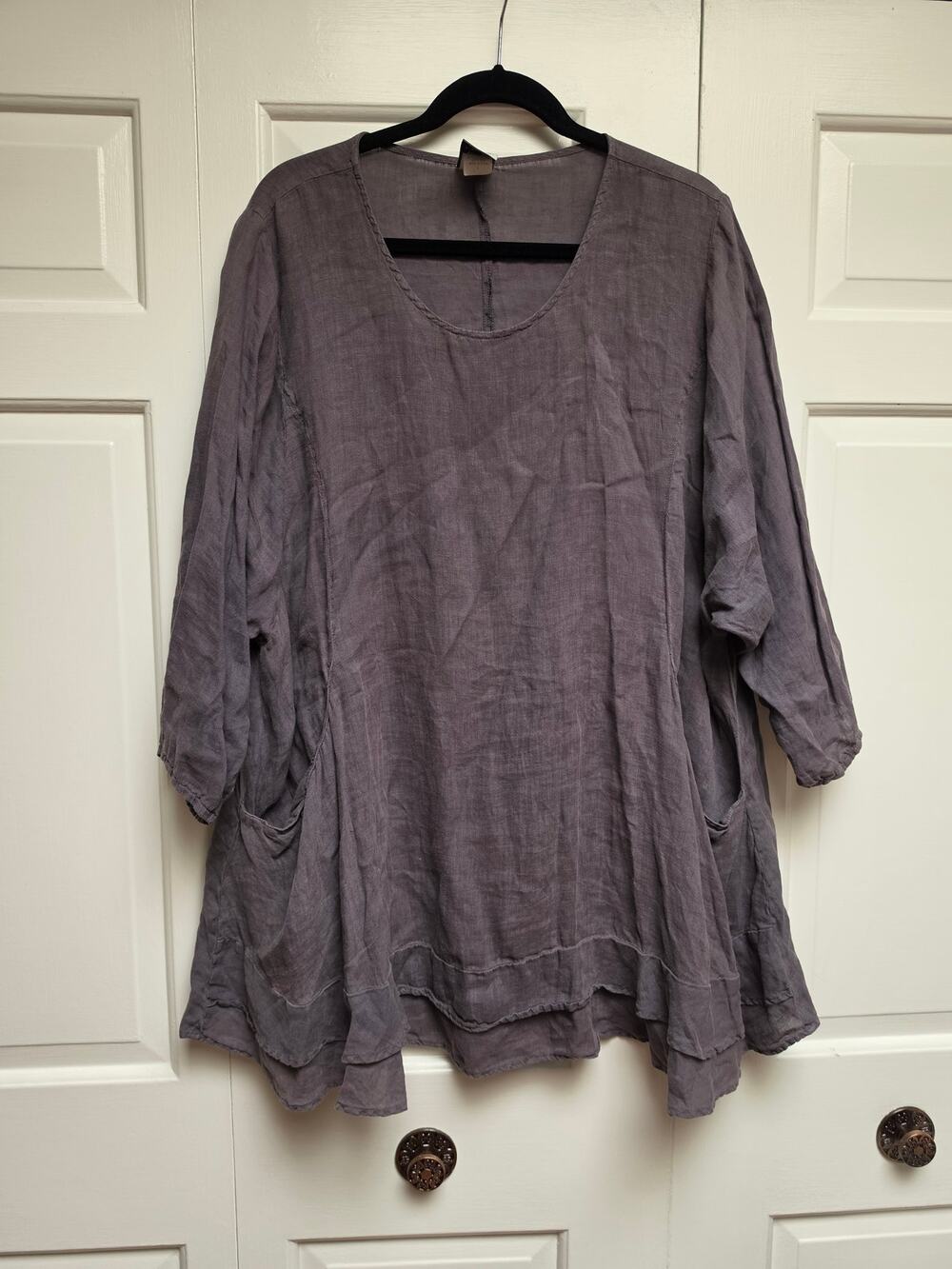 La Fixsun Linen Tunic - Large Grey Boho Lagenlook